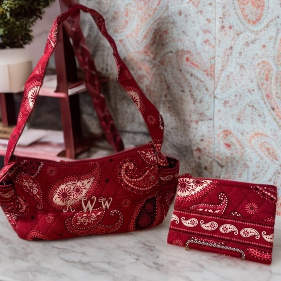Vera Bradley Handbags - Soon Vintage Vera Bradley Small Maggie Satchel & Coin Purse Mesa Red Paisley Set